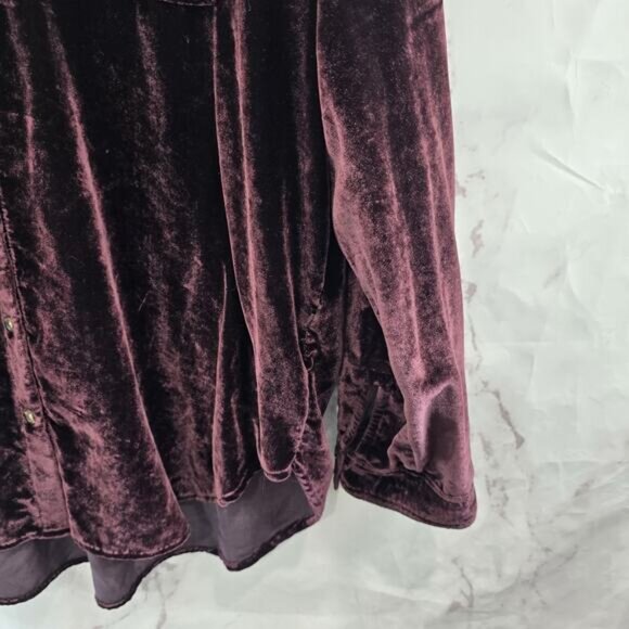Anthropologie Shirt Womens 16 1X XL Burgundy Velvet Button Up Maeve Long Purple - Picture 4 of 12